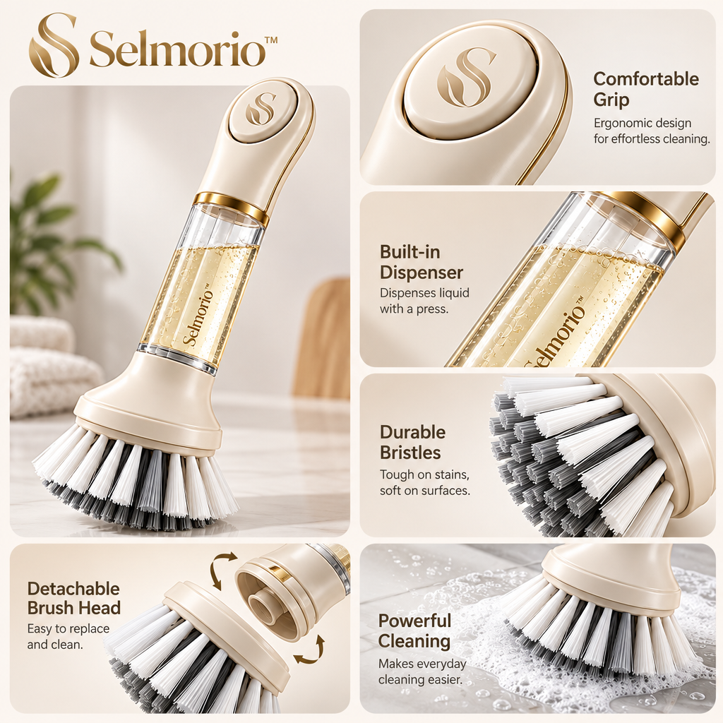 Selmorio™ Precision Soap-Dispensing Dish Brush